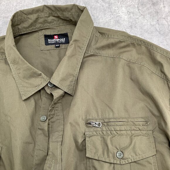 Southpole Shirt Men 6XB Green Camp Casual Zip Streetwear Short Sleeve Flaws - Picture 4 of 12